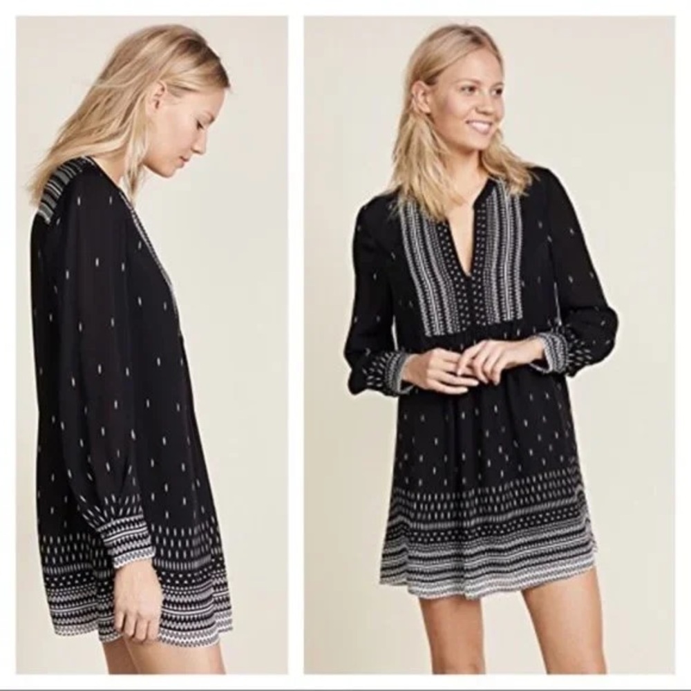 Joie Aberfa Dress Black and White Silk Long Sleeve Mini